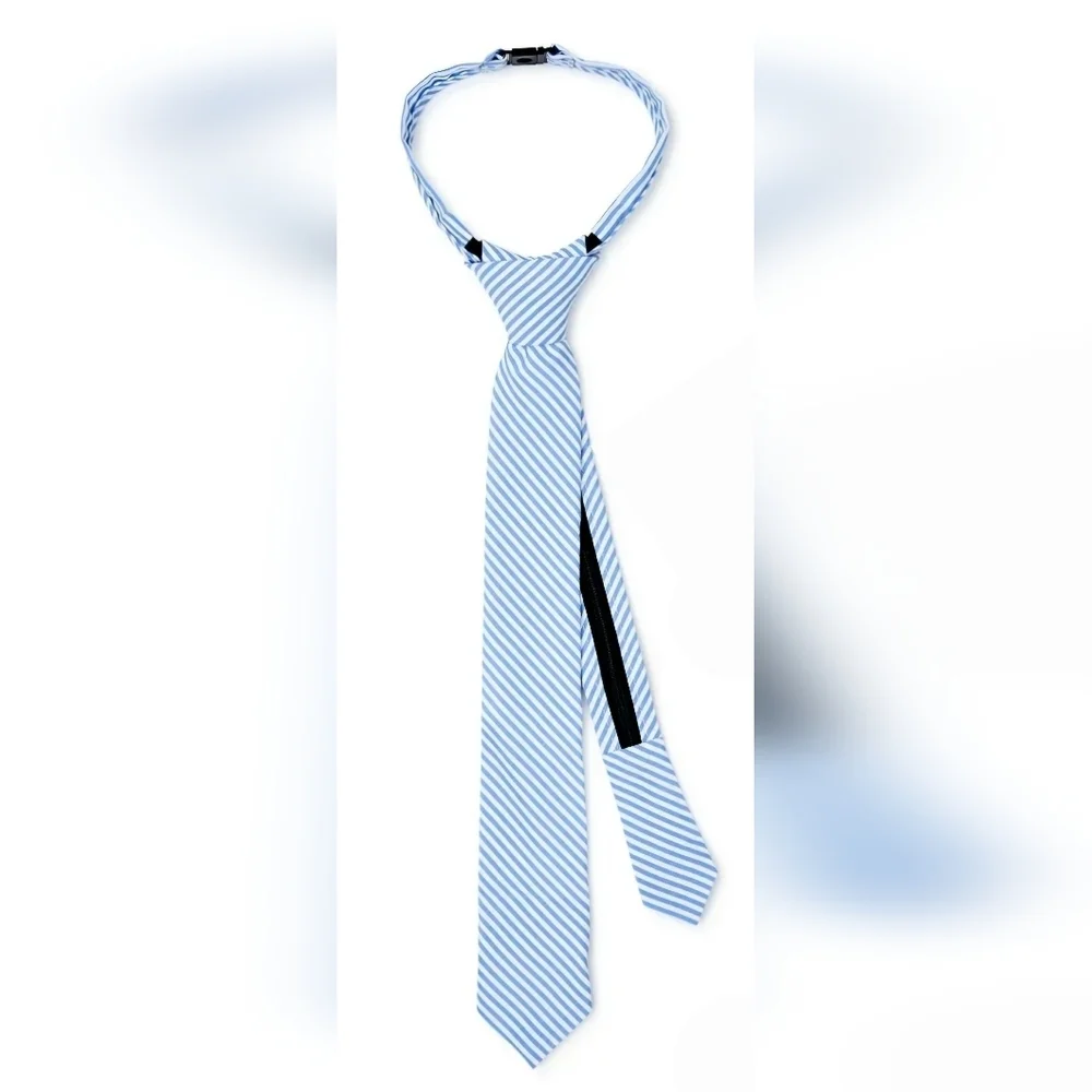 One Size Blue & White Striped Zipper Tie